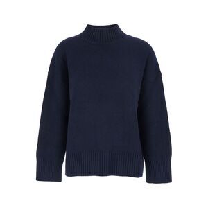 Plain Women Blue Turtleneck Sweater With Dropped Shoulder In Cashmere Woman